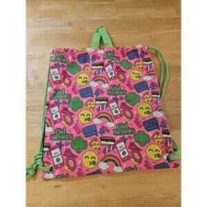 Girl Scouts Of America Hot Pink Green Emoji Drawstring Cinch Backpack Sack Bag